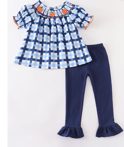 Pumpkin navy smocked pant set