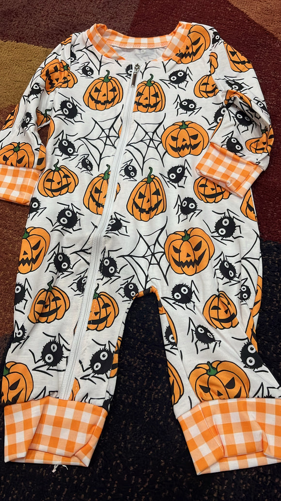 Spider pumpkin unisex pajama romper