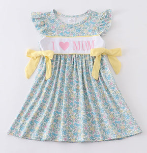 I love mom yellow blue floral dress