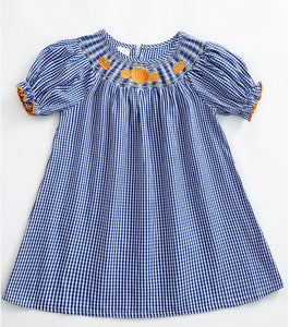 Smocked gingham navy pumpkin dress