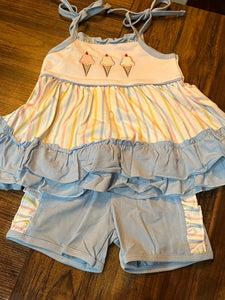 Ice cream applique short set stripe