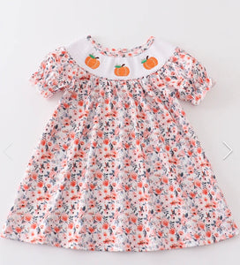 Peach floral smocked pumpkin dress