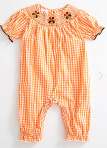 Smocked orange turkey romper