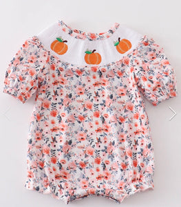 Peach smocked short sleeve bubble