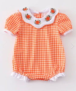 Gingham orange pumpkin collared bubble