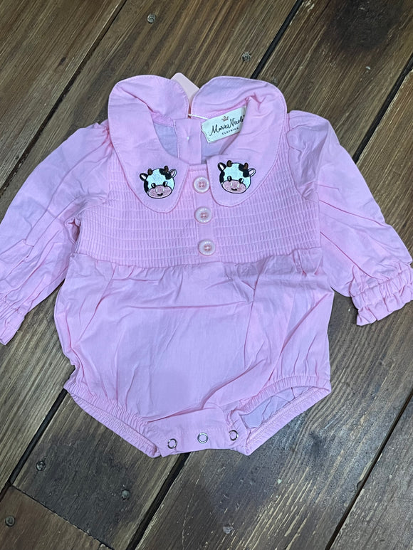 Pink cow collared smocked cow bubble