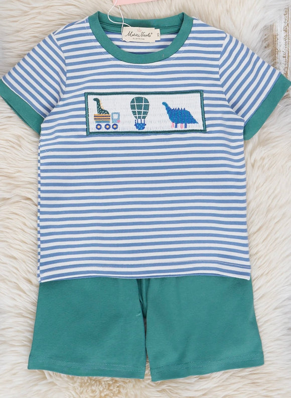 Dino smocked boy short set