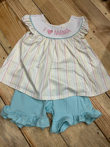 Ivory I love mama short set