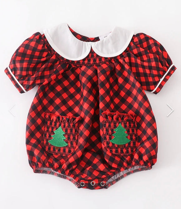 Red plaid smocked collared Christmas tree bubble