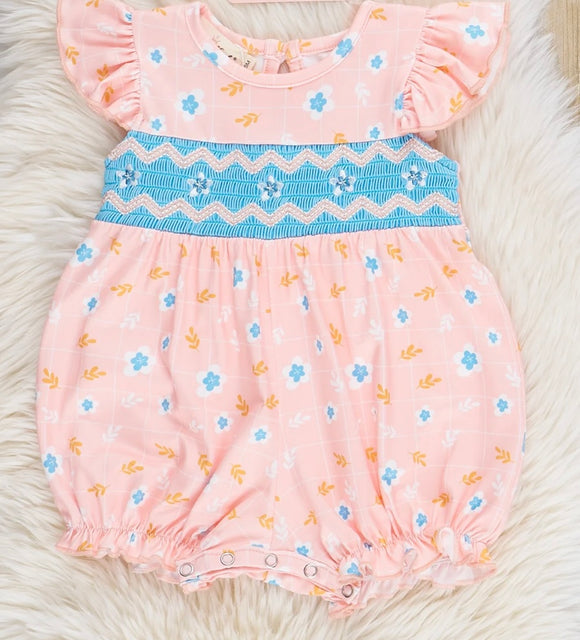 Peach blue smocked bubble