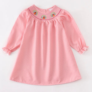 Pink turkey smocked dress