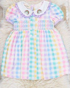 Pastel smocked rainbow dress