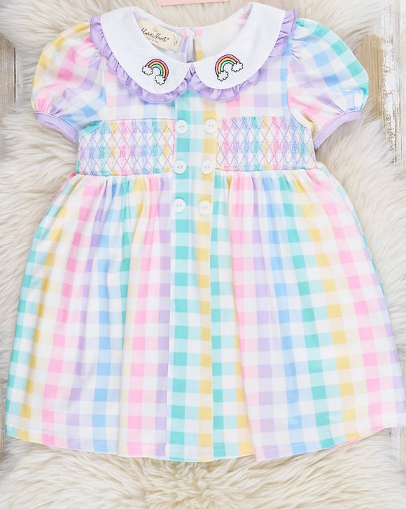 Pastel smocked rainbow dress