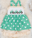 Smocked tractor girls short set