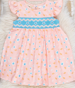 Peach blue smocked dress