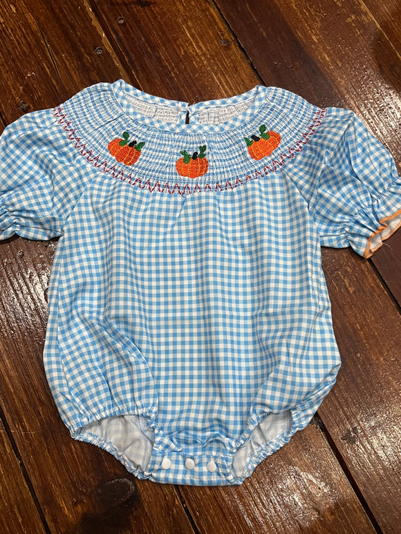 Smocked blue gingham bubble