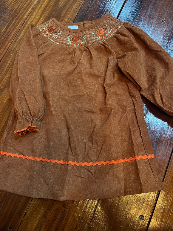 Squirrel smocked dress