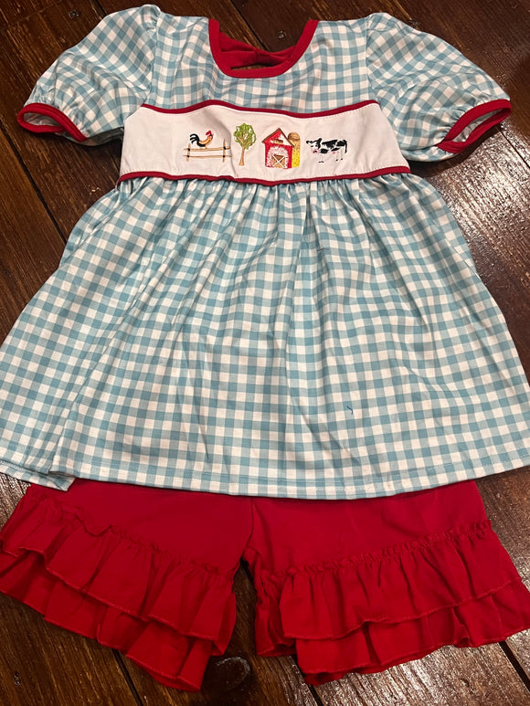 Blue gingham farm quad short set