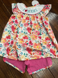 Coral pink floral I love mama short set