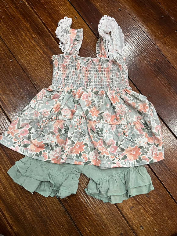 Sage peach floral short set