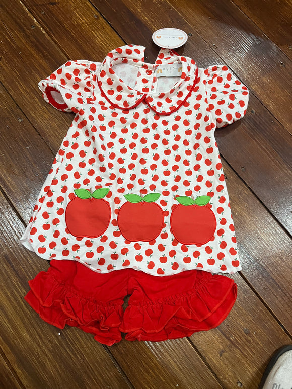 Apple trio applique printed short set