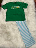 Blue stripe green tractor trio boy pant set