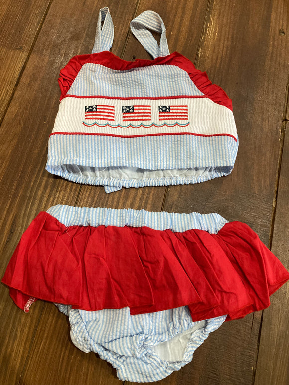 6 smocked flag girl swim suit