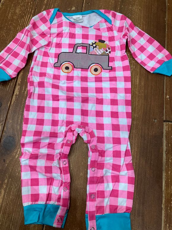 18m hot pink gingham pumpkin truck romper