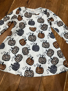 2t white plaid pumpkin printed dress