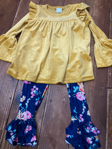 5t mustard velvet ruffle pant set