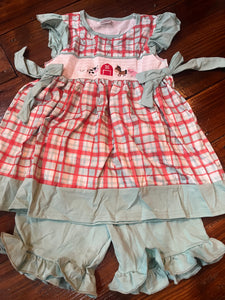 6 smocked plaid farm short set