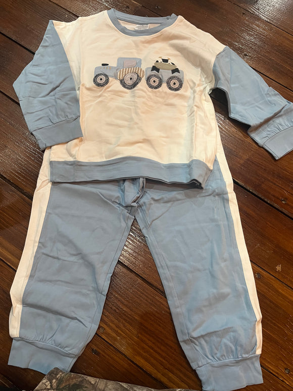 Blue tractor sweat suit