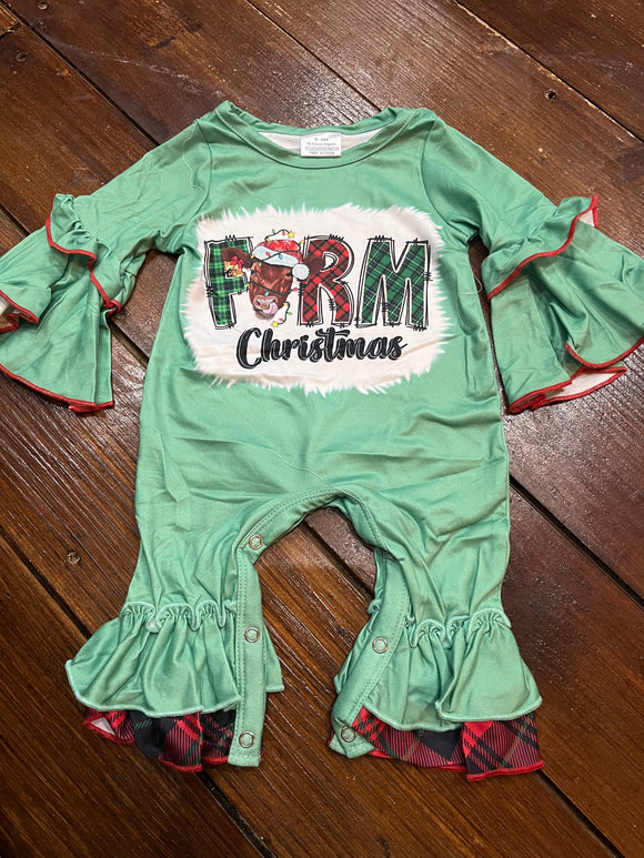 Farm Christmas green romper