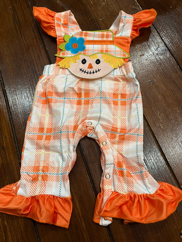 Scarecrow plaid ruffle romper