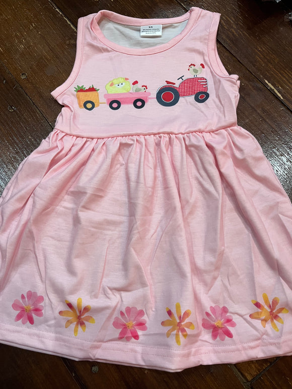 Pink tractor flower dress