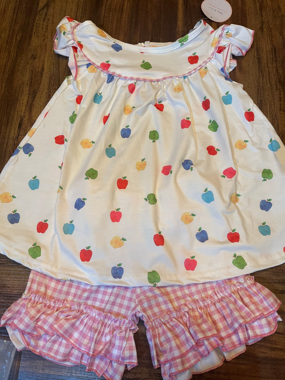 Apple print multi color gingham short set