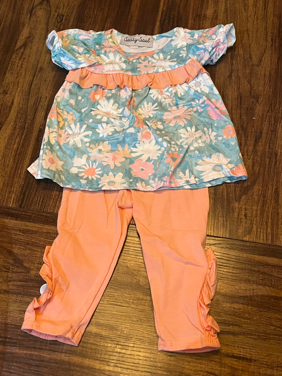 Peach blue floral short sleeve tunic set