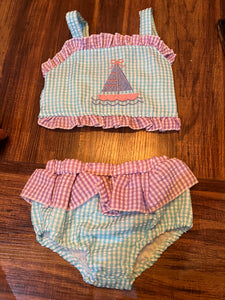 Gingham sail boat swim suit