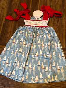 Embroidered printed tie strap sailboat dress