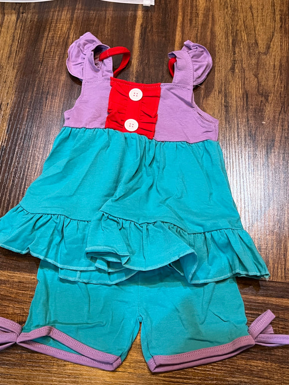 Purple teal red princess short set