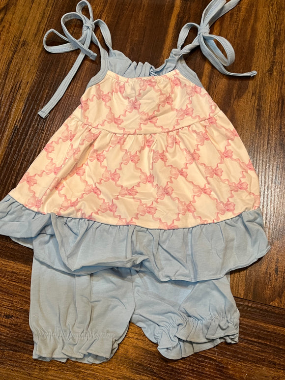 Pink bow tie strap bloomer set