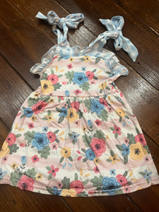 Blue gingham tie strap floral dress