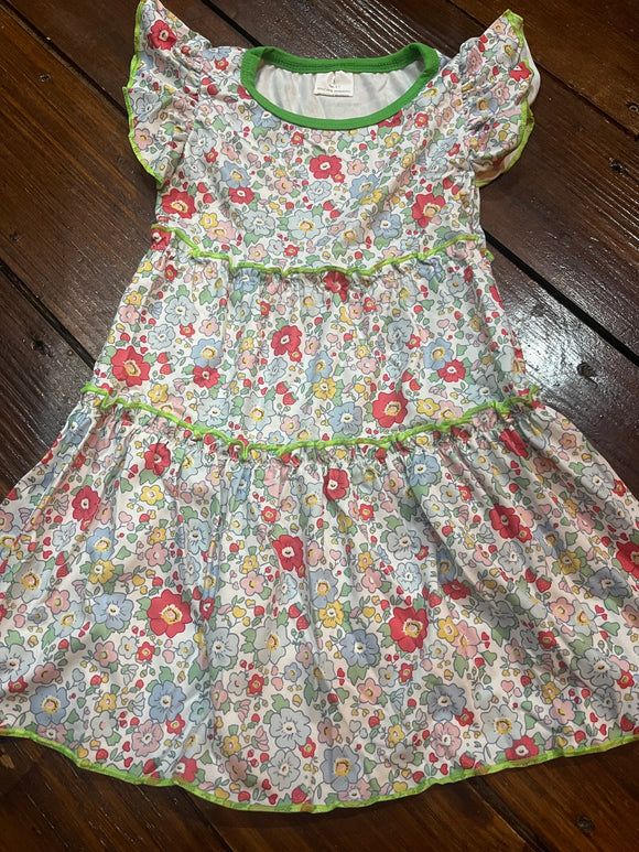 Green floral strawberry red flower dress