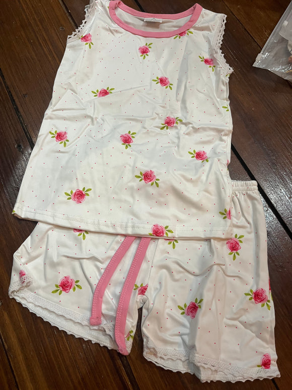 White pink rose sleeveless short set