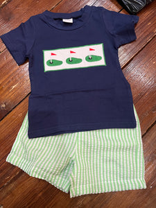 Navy golf flag trio boy short set