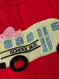 Glitter school bus applique yellow red girls short set