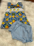 Lemon scroll back bow smocked bloomer set