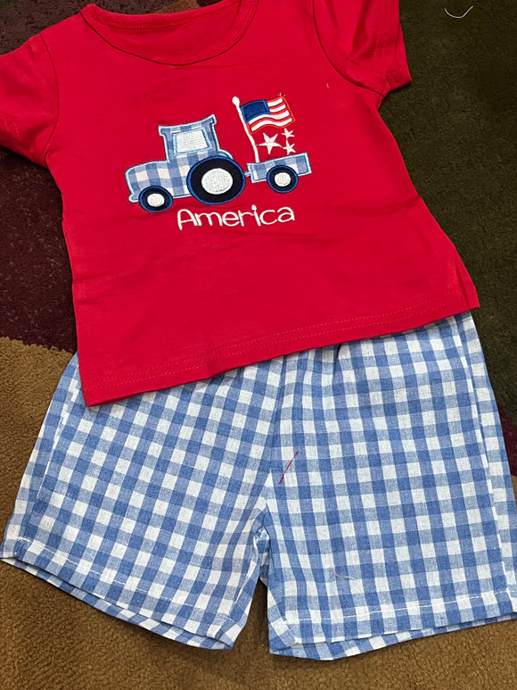 Tractor 4th America boys short set red