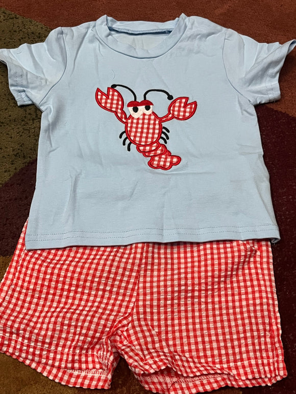 Lobster applique boys short set