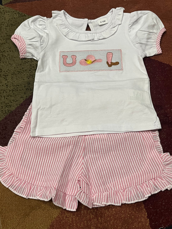Western pink girls trio short set